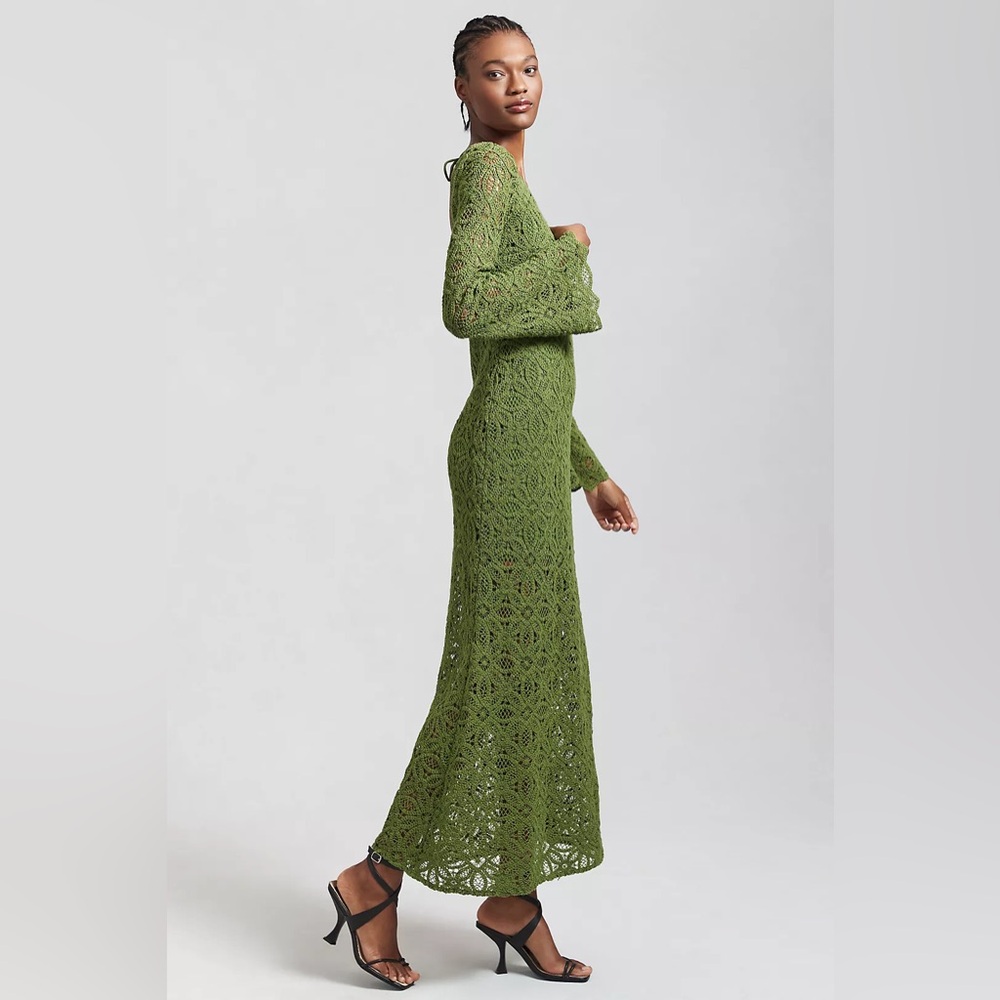 Significant Other 4 Green Crochet Imogen Maxi Dress Bell Sleeves - Picture 2 of 9
